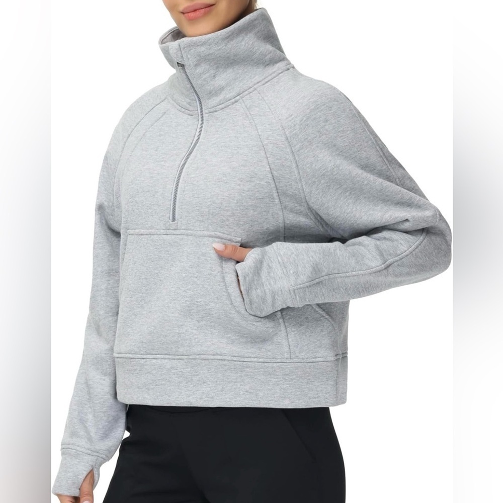 The Gym People Womens’ Half Zip Pullover Fleece Stand Collar Cropped Sweatshirt - Picture 2 of 14